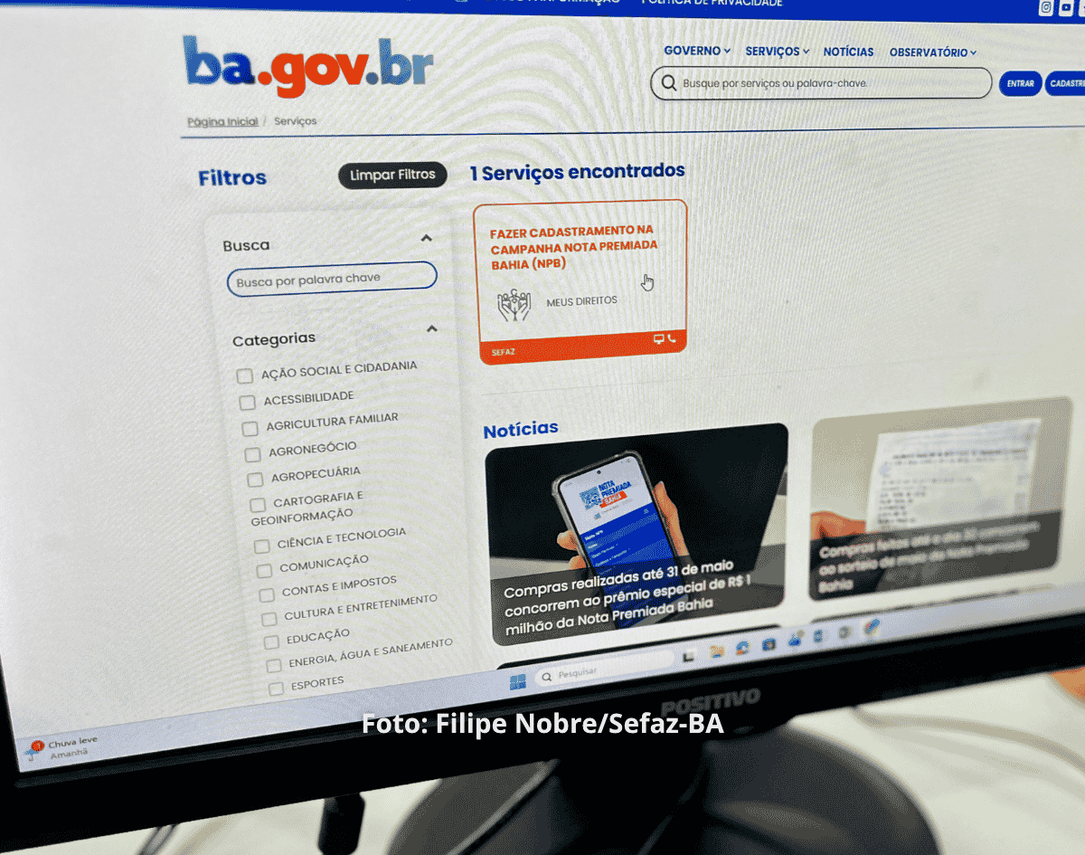 Cadastro na Nota Premiada Bahia agora pode ser feito via ba.gov.br 