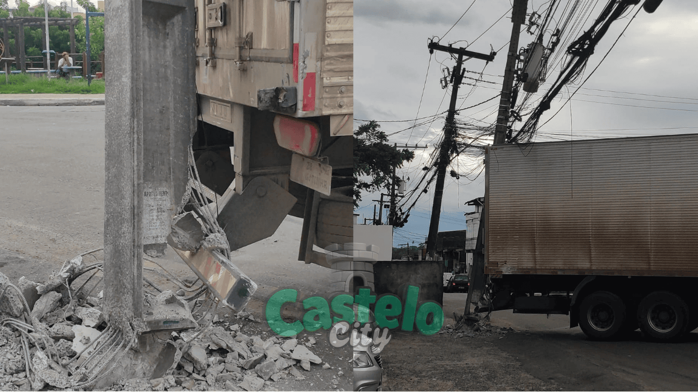 Caminhão baú se envolve em acidente no Dom Avelar, próximo ao prédio da Tenda, mobiliza Coelba e equipes responsáveis; apesar do susto, não houve vítimas
